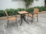ALUMINIUM AND WICKER BISTRO SET - TABLE AND 2 CHAIRS