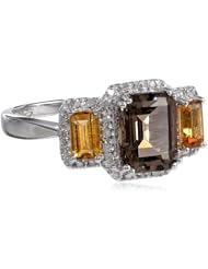 Sterling Silver Classic Smoky-Quartz Citrine Diamond Ring (1/10 cttw, I-J Color, I2-I3 Clarity), Size 7