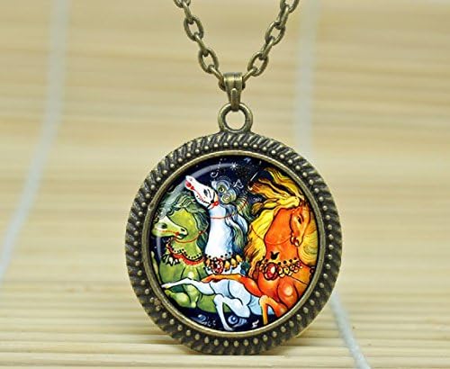 Fashion Jewelry Christmas Necklace Christmas Horse Jewelry Russian Christmas Art Pendant Glass Cabochon Necklace A0526