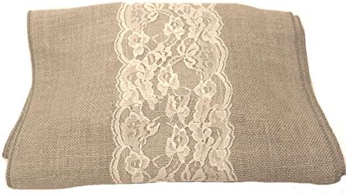 Ash Gray Burlap Runner with Center Ivory Lace - 14 Inches Wide x 72 Inches Long from Burlapfabric TM
