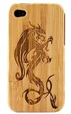Boho Tronics ® Genuine Bamboo Case Engraved Dragon Cover Hard Natural Smooth Wood Skin - Compatible With Apple iPhone 4 4S 4G