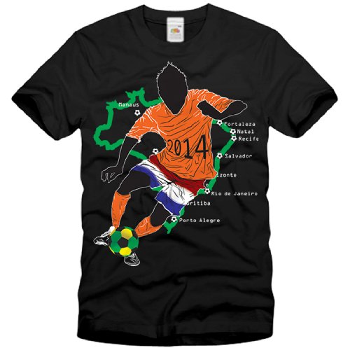 style3 WM Holland Brasilien Fußball T-Shirt für Herren in verschiedenen Farben S-3XL, Größe:XL;Farbe:Schwarz