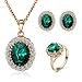 [Retro Series] Yoursfs 18k Rose Gold Plated Oval Green Gemstone Emerald Earring and Ring and Necklace Set
