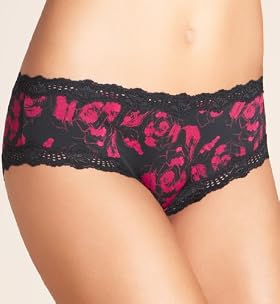 Lace Trim Rose Print Brazilian Knickers