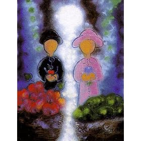 BERNARD SEGUIN POIRIER SUR LE MEME CHEMIN 27"X36" EVERYDAY LIFE BLUE RED ART PRINT SEG-004