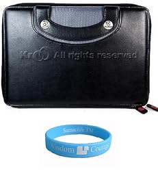 Black Leather Carrying Case with Handle for Amazon Kindle 2 + BONUS Courage*Wisdom Wristband