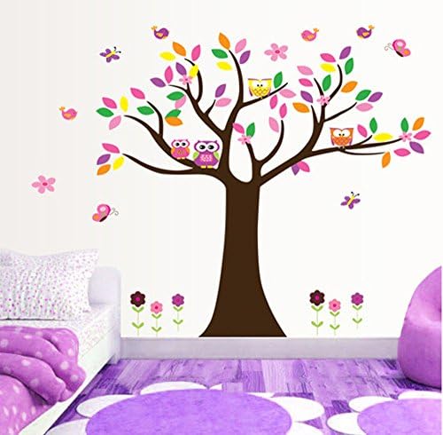 HomeBella Wall Decals/Art/ Stickers/Posters (Large Colorful Tree with Owls)
