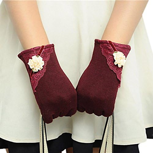 OVERMAL Beautiful Girls Womens Lace Design, Touch Screen Winter Warm Wrist Gloves Mittens (Red)