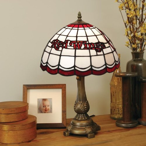 DETROIT RED WINGS 20 Hand Cut Stained Glass TIFFANY TABLE LAMP with a Cast Metal Base