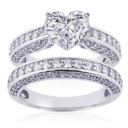 2.50 Ct Heart Shape Diamond Engagement Rings Set 14k SI1