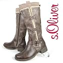 s.OLIVER Damen Langschaftstiefel, Fellbesatz, gef&uuml;ttert, stone- mocca braun