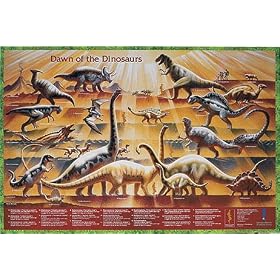 THE DAWN OF THE DINOSAURS! COLORFUL LAMINATED DINOSAUR EDUCATIONAL POSTER - CHART!