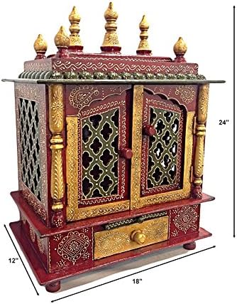 Wooden Handcrafted Temple, Mandir, Pooja Ghar for Homes, Offices, Shops with Door