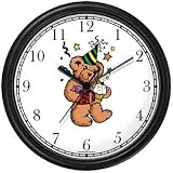 Teddy Bear (Birthday) Bear Animal Wall Clock by WatchBuddy Timepieces (Black Frame)
