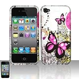 FOR AT&T IPHONE 4 4G PINK BUTTERFLY HARD COVER CASE + Mini Nano Stapler