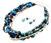 Teal Brown Gold Disc Beaded 4-Row Necklace and Earring Set