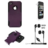 IMAGE OF Purple Ultimate Fusion 2pc Case Protective Cover Snap On Made for Apple iPhone 4S (4th Generation 16GB 32GB - AT&T - Verizon) + Includes a Crystal Clear High Quality HD Noise Filter Ear buds Earphones Headphones ( 3.5mm Jack ) + one Anti Glare Screen Protector
