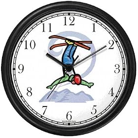 Acrobatic Skier Somersault Snow Skiing Wall Clock by WatchBuddy Timepieces (Slate Blue Frame)