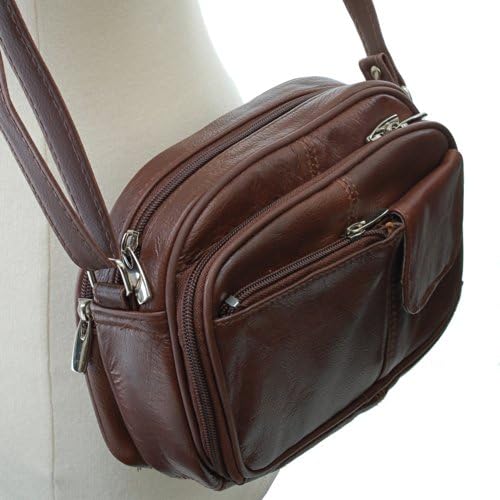 Womens Leather Adjustable Strap Multi Pocket Organizer Cross Body Purse Brown