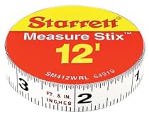 Starrett Measure Stix SM412WRL Steel White Measure Tape with Adhesive Backing, English Graduation Style, Right To Left Reading, 12' Length, 0.5