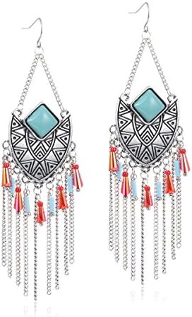 Paitse Jewelry Retro Tassel Chandelier Drop Earrings (Blue&amp;Silver)