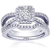 1.50 Ct Asscher Cut Halo Diamond Engagement Wedding Rings Set VS2 CUT:VERY GOOD