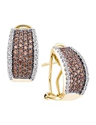 1.51 cttw 14k Yellow Gold Huggie Hoop Earrings Cognac Diamond Huggie Hoop Earrings (Real Diamonds: 1.51 cttw)