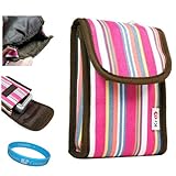 (Magenta Rainbo Candy Stripes) Nylon Camera Carrying Case with Lushly Inter ....