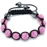 SH-33PINK LOW PINK Utopia :diamond Iced Pink swarovski crystal pave Utopia Bracelet Macrame Disco Ball Iced pink swarovski bling bling 11mm Unisex for men and women ,by Utopia © Paris,London NY