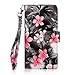 Cellularvilla Wallet Case For ZTE Grand X Max Z787 Pu Leather Wallet Card Flip Open Pocket Case Cover Pouch (Black Pink Flower)