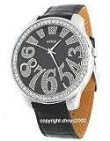GUESS Black Leather Strap Watch