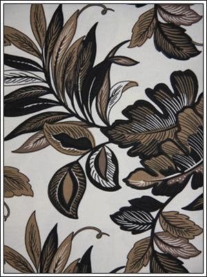 Bali Round Ottoman in Coffee Bean Black &amp; Brown Leaves