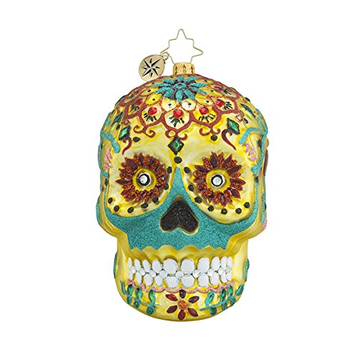 RADKO La Calavera De Oro Skull Glass Ornament Halloween Day Of The Dead