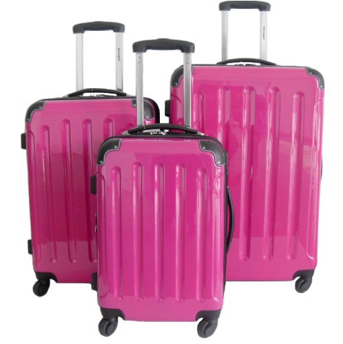 3-teiliges Polycarbonat-Trolley-Koffer-Set in Pink