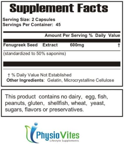 Fenugreek Extract Carbohydrate Metabolism Weight Loss Physiovites Fenugreek 600mg 90 Capsules 1 Bottle