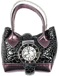 Ecosse Ladies Watch and Mini Tote Set Black Croc and Purple