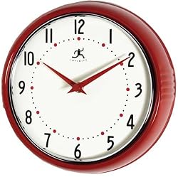 Infinity Instruments Retro Round Metal Wall Clock, Red