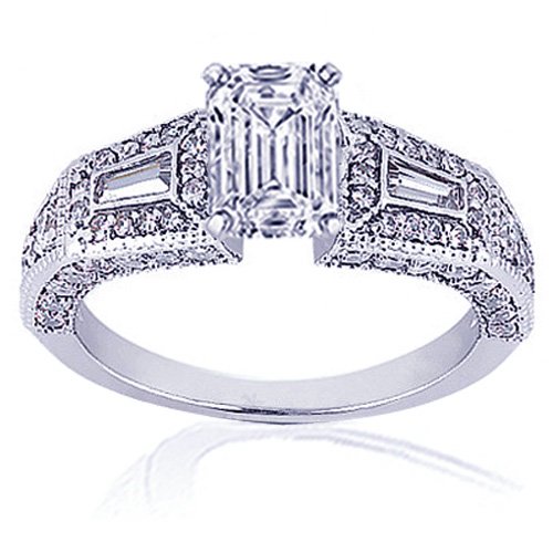 1.55 Ct Emerald Cut Vintage Heirloom Diamond Engagement Ring FLAWLESS GIA 14K