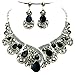 Black Gray Rhinestone Crystal Statement Silver Chain Necklace Earrings Set Affordable Wedding Jewelry