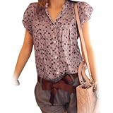 Allegra K Ladies Dots Prints Split Neck Mandarin Collar Button Shirt Blouse Down 	S
