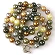 Shell Pearl Majorca Necklace Black Silver White Pink Tone 10.0-10.5mm 18" Single Strand by Bucasi