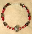 Quartz and Silver Hill Tribe Silver Necklace - Red Glass Beads Are Now Dark Burgundy in Color