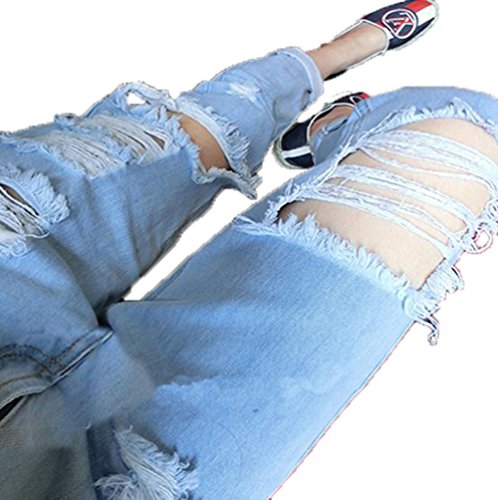 バイシン（BAISHUN）レディース ゆったり ダメージジーンズ スキニー デニムパンツ