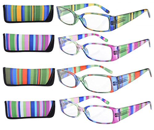 Eyekepper 4-Pack Striped Temples Spring Hinge Reading Glasses +2.75