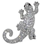 Silver Tone Rhinestone Lizard Pin Brooch