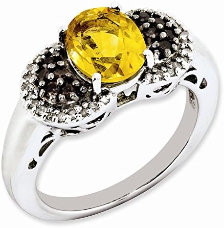 Sterling Silver Citrine and Smokey Quartz &amp; Diamond Ring