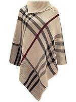 Chaos Theory Women's Checked Knitted Winter Poncho Red Band Wrap Shawl Cape Stone One Size