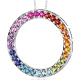 Sterling Silver 3.00 carats total weight Round shape Rainbow Color Circle of Life Pendant Necklace