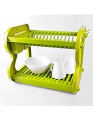 Home: Sakura Two-tiers Dish Rack, Compact Dish Utensil / Kitchenware Drying Rack / Drainer, Green (AE-1224-18.66" x11.42" x13.78") - Sakura