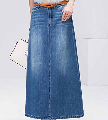 (ALLURE) ロング デニム スカート ペンシルスカート Aライン ブルー AF0510